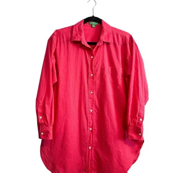 J Crew Cotton Voile Relaxed Button Up Shirt Hot Pink XS - Picture 3 of 9